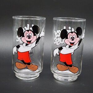 Vintage 1970s Libbey Mickey Mouse Glasses Walt Disney Production Set Of 2